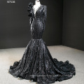 Jancember RSM67116 Mermaid Long Sleeve Sequin Lady Party Black Evening Gown